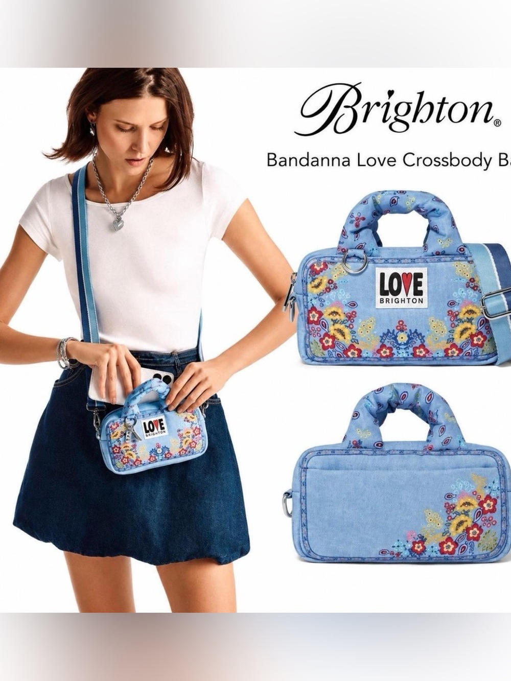 Brighton Bandanna Love Crossbody Bag - Light Blue Floral